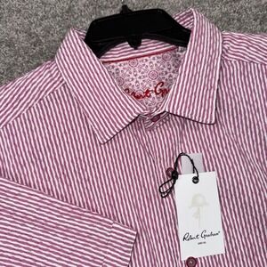 Robert Graham Fornillo Shirt Mens XL Berry Pink White Striped Seersucker NEW